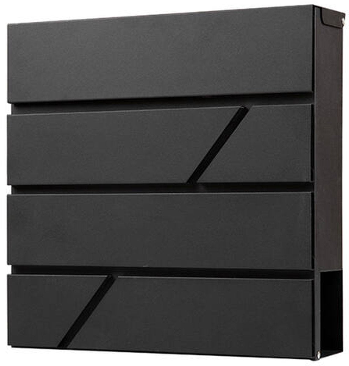 BRASQ Deluxe Briefkasten Schwarz 37,5 x 36,5 x 11 cm - Wandbriefkasten mit Schloss und Zeitungsfach - Inklusive Befestigungsmaterial & 2 Schlüssel