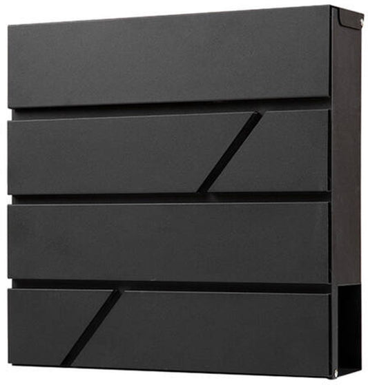 BRASQ Deluxe Briefkasten Schwarz 37,5 x 36,5 x 11 cm - Wandbriefkasten mit Schloss und Zeitungsfach - Inklusive Befestigungsmaterial & 2 Schlüssel