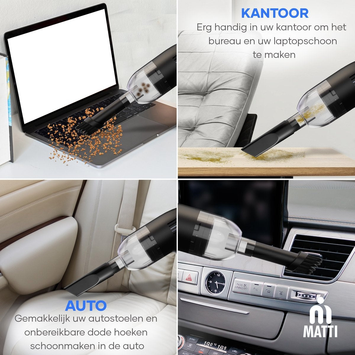 MATTI® - Handstaubsauger - Mini-Handstaubsauger - Kabellos - Mini-Staubsauger - Schwarz