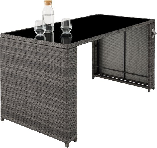 tectake - Geflechtsitzgruppe, 5-teiliges Lounge-Gartenmöbel-Set mit Tisch, Sessel und Hocker, Essgruppe für bis zu 4 Personen, Garten- und Balkonmöbel inkl. Kissen - grau - Poly-Rattan