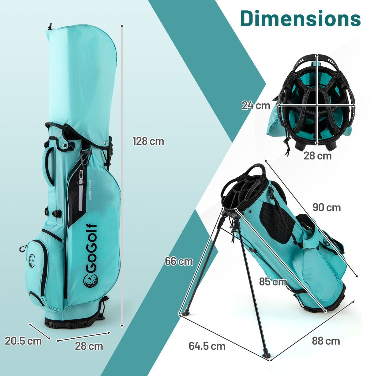 Coast Golf-Standtasche – 8 Fächer – 5 Staufächer – türkis