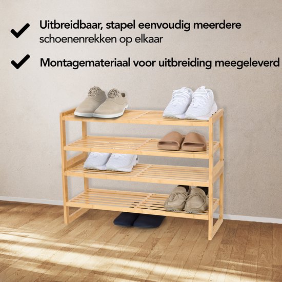 Brixy Schuhregal - 2 Lagen - Bambus-Schuhregal - Schuhschrank - für 9 Paar Schuhe - Holz