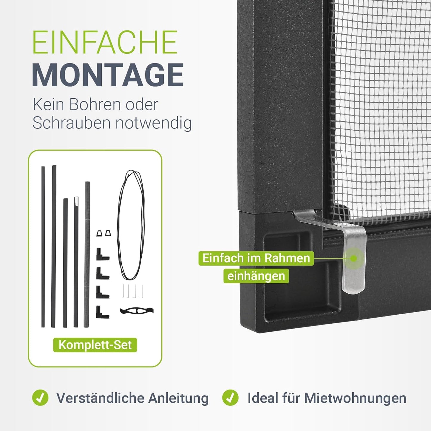 Juskys Fliegengitter / Fenstergitter / Paravent - 100 x 120 cm - Schwarz - inkl. Befestigungsmaterial