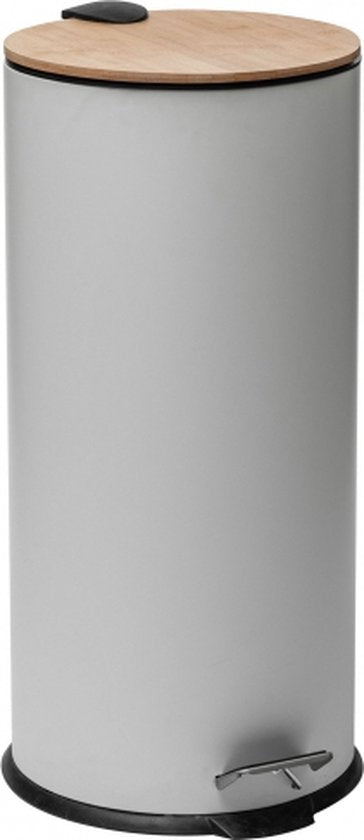 5Five Abfallbehälter/Treteimer Bambus – weiß – Metall – 30 Liter – 38 x 29 x 60 cm – Küche