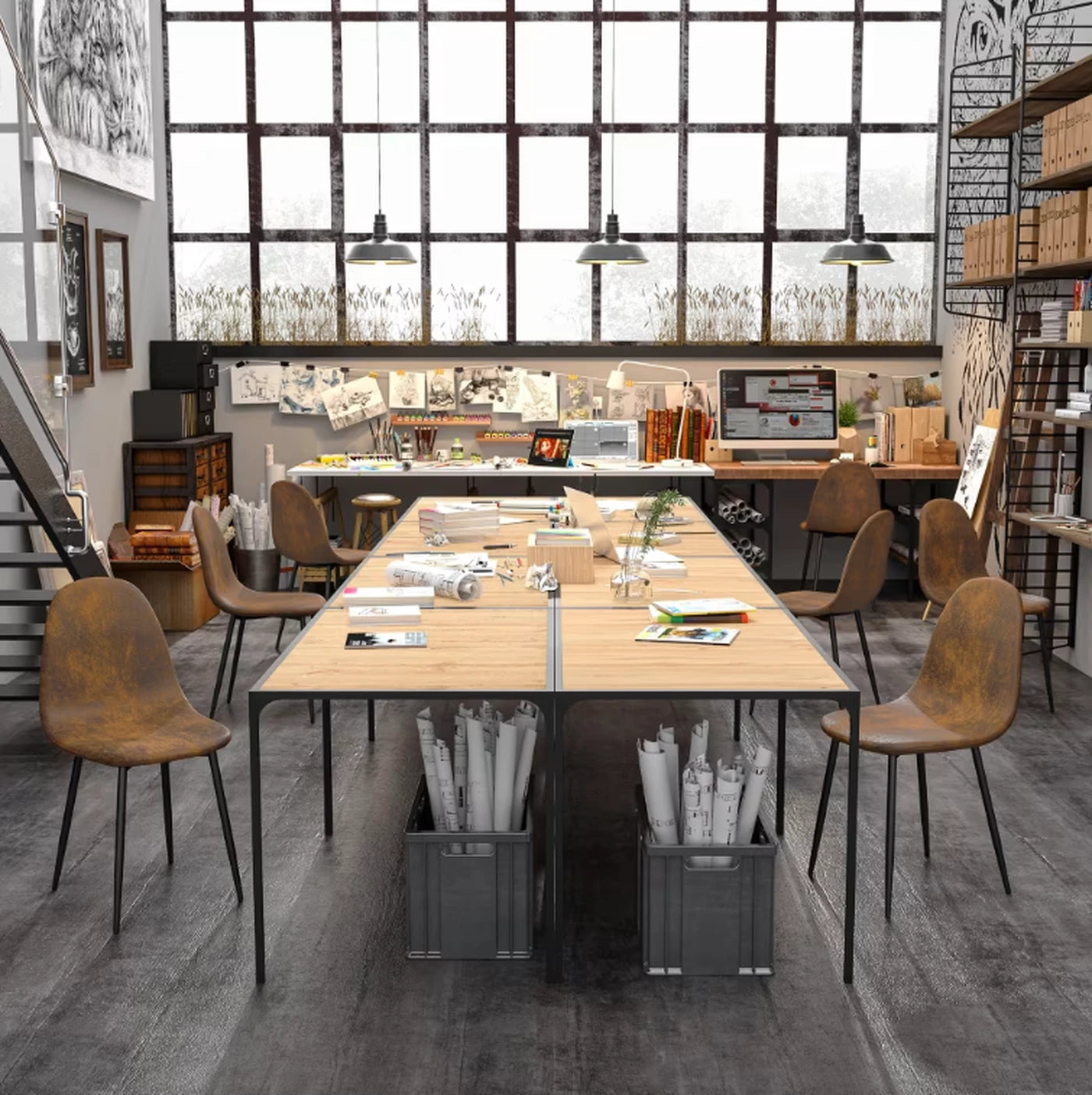 Urban Meuble Esstisch 120 x 75 cm – Holzoptik – Schwarzes Metallgestell – Minimalistisch
