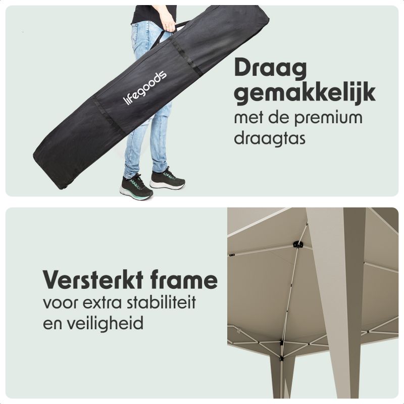 LifeGoods Partyzelt - Wasserdicht & UV-beständig - 300 x 300 x 320 cm - Beige