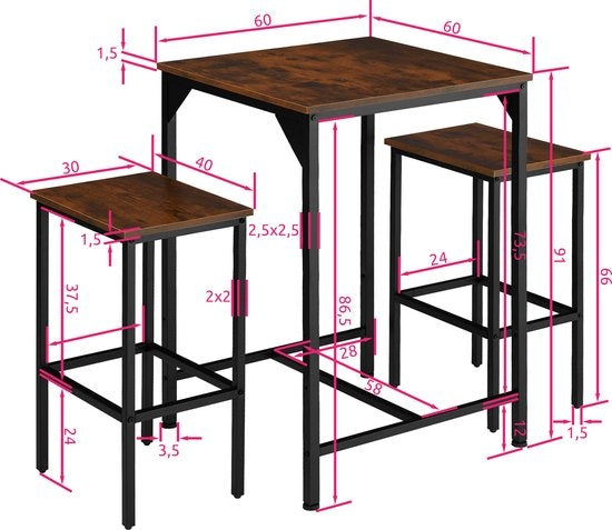 tectake - Stehtisch-Set Inverness industrial dunkelbraun - 404362