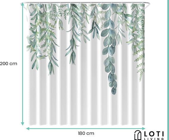 Loti Living Duschvorhang Anti-Schimmel - Hängende Pflanze - Inklusive Ringe - Wasserdicht - Polyester - Duschvorhang 180x200 cm