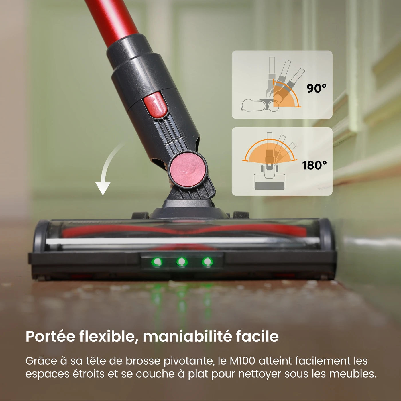 MonsgaClean M100 Akku-Staubsauger – Rot – 55.000 Pa – 45 Min. – 1,8 l – Touchscreen – Anti-Verfilzungsfunktion – Grüne LED
