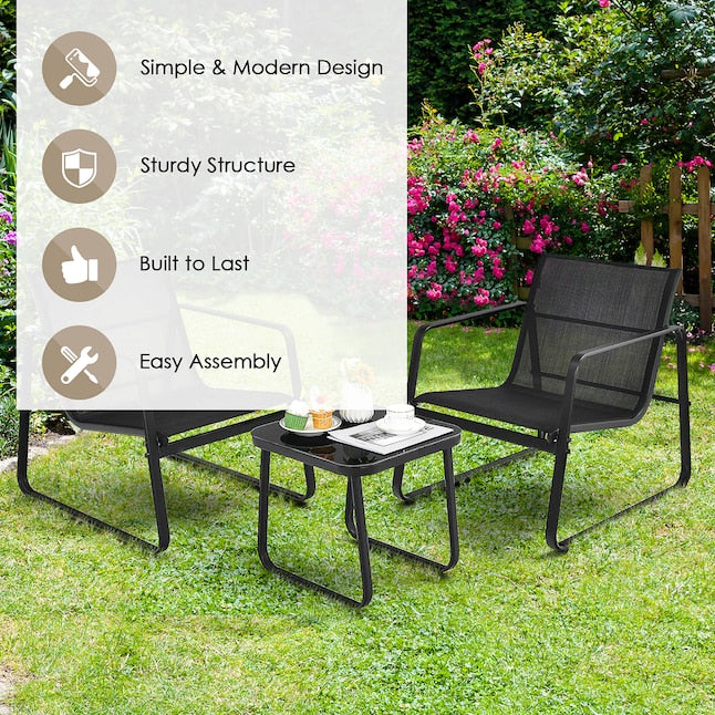 3-tlg. Gartenmöbelset Balkonset mit 2 Stühlen und Tisch - Schwarz, Maße Stuhl 58x60x85 cm, Tisch 60x60x72 cm