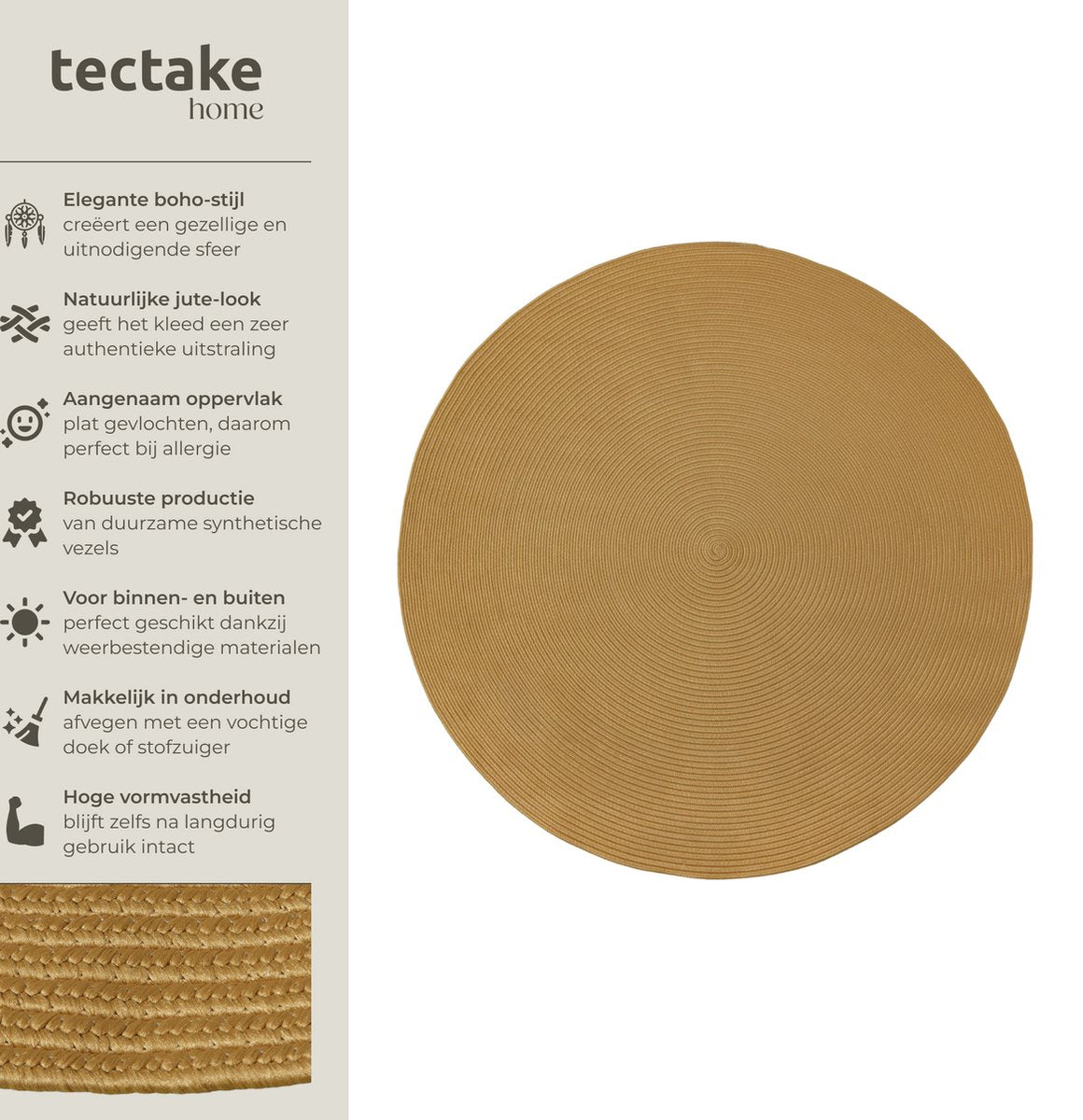 tectake® Flechtteppich Raya - Ø 160 cm - Jute-Look braun