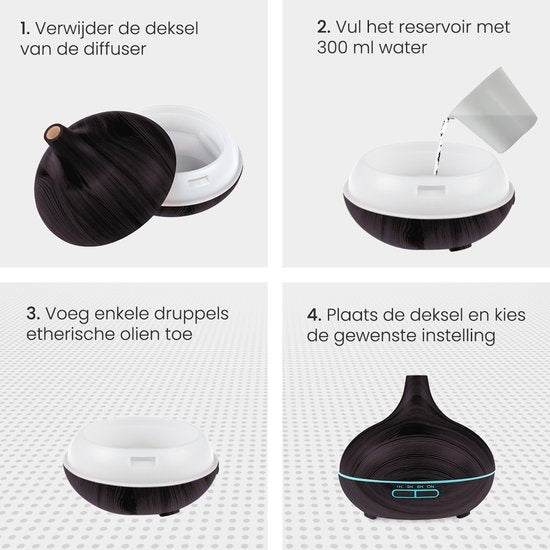Auronic Aroma Diffuser - 300 ml - Luftbefeuchter - 7 LED Farben - Inkl. 2x Ã–l - Dunkelbraun
