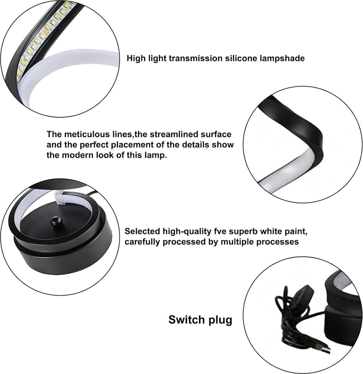 NEXXT - LED-Tischleuchte Spirale - USB-betrieben - Dimmbar - 3 Lichtfarben - Minimalistisches Design - Nachttisch / Schreibtisch - Schwarz