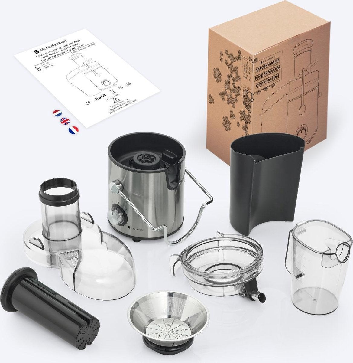 KitchenBrothers Saftpresse - Für Gemüse und Obst - 1100 ml - 800W - Schwarz