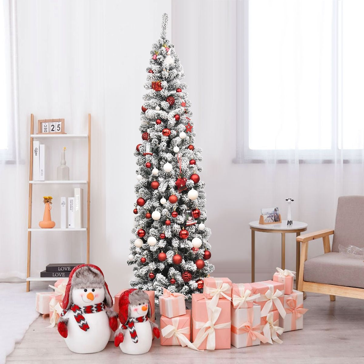Coast Weihnachtsbaum Bleistift - Mit Schnee, 350 LEDs & 641 Zweigen - 225 cm - PVC/Metall - Grün/Warmweiß