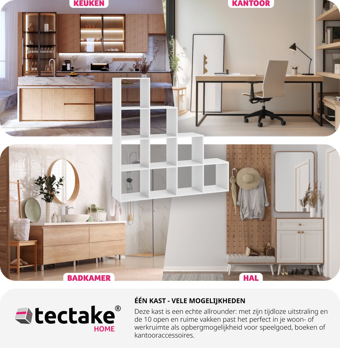 tectake Bücherregal Talisa - Offenes Bücherregal mit 10 Fächern - Treppendesign - 130 x 29 x 130 cm - Weiß
