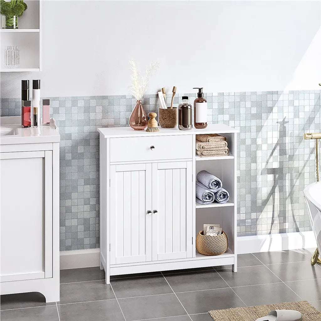 Yaheetech Badezimmerschrank 75 x 30 x 80 cm – Weiß – Aufbewahrungsschrank mit Schublade, Tür und verstellbaren Einlegeböden