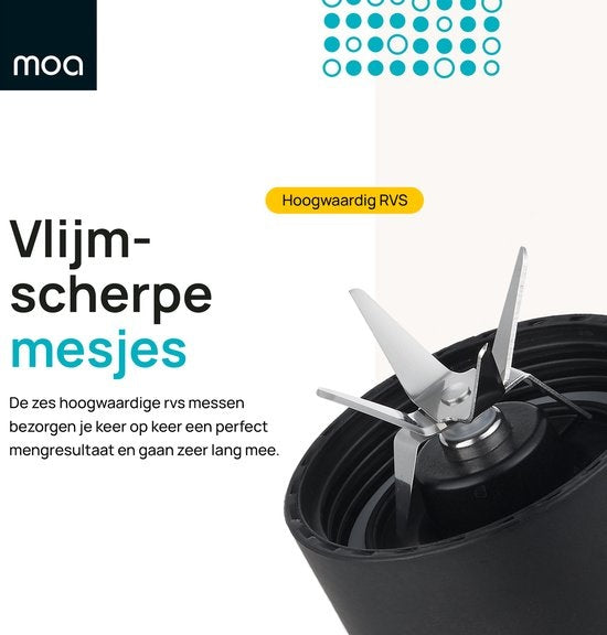 MOA Blender - Blender to Go - Mini-Mixer - 2 600ml Tritan Becher - Smoothie Maker - 800W - Schwarz - MB10B