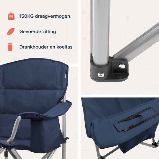 TRVLMORE Campingstuhl - klappbar - XL - Komfortabler Klappstuhl - 150 kg Belastbarkeit - Getränkehalter - Kühlfach - Angelstuhl - Klappstuhl - Blau