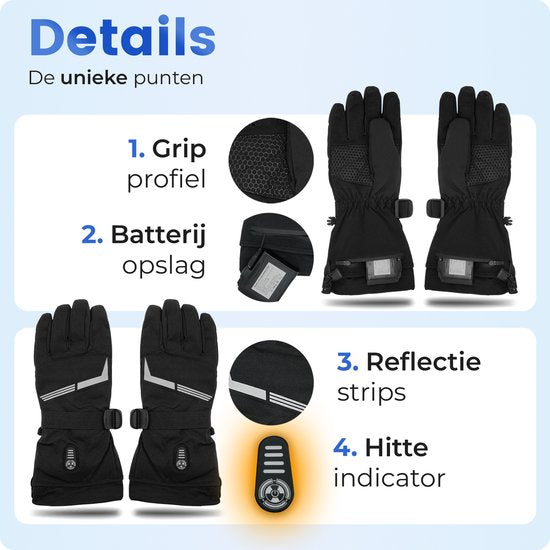 Qualitá® Beheizte Handschuhe - Beheizte Handschuhe - Wasserbeständig - Elektrische Handschuhe Größe M - Mit Touchscreen-Kompatibilität - Wintersport - Wiederaufladbar -