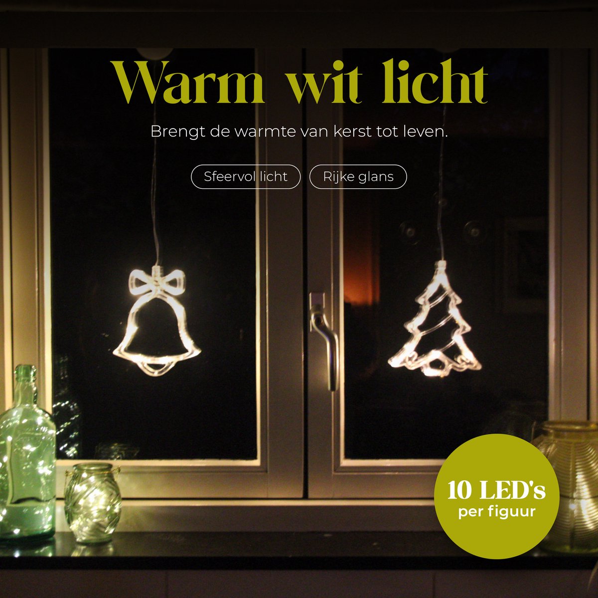 Giftmas LED Hängedekoration Weihnachtsglocke & Weihnachtsbaum Warmweiß 14x18,3 cm - Batteriebetrieben - Fensterdekoration für Innenräume