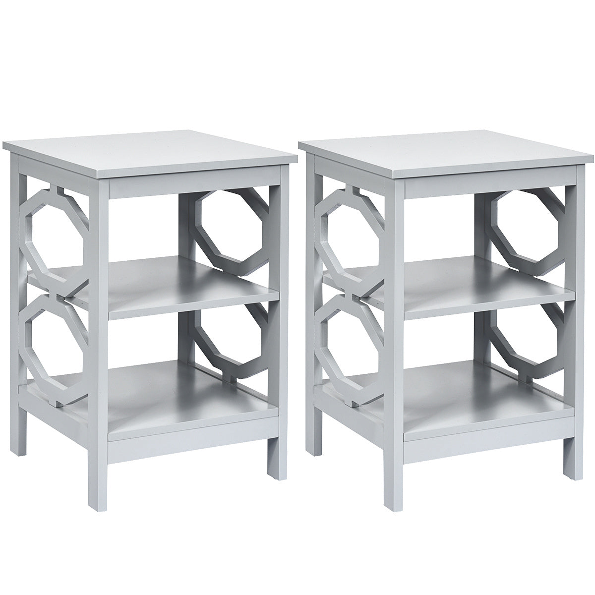 Coast 2er set nachtkastje oo-vormige bijzettafel met 3 niveau salontafel 40 x 40 x 61 cm grijs