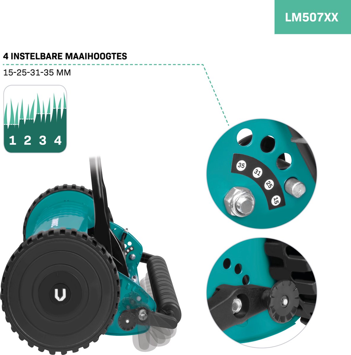 VONROC Käfigmäher - Handrasenmäher - 300mm - 4 verstellbare Schnitthöhen - inkl. Wandhalterung und Fangsack