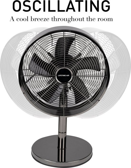 Lifetime Air Tischventilator - 230V - Tischventilator 30CM - 3 Geschwindigkeiten - Oszillationsfunktion - Neigbar - Schwarz
