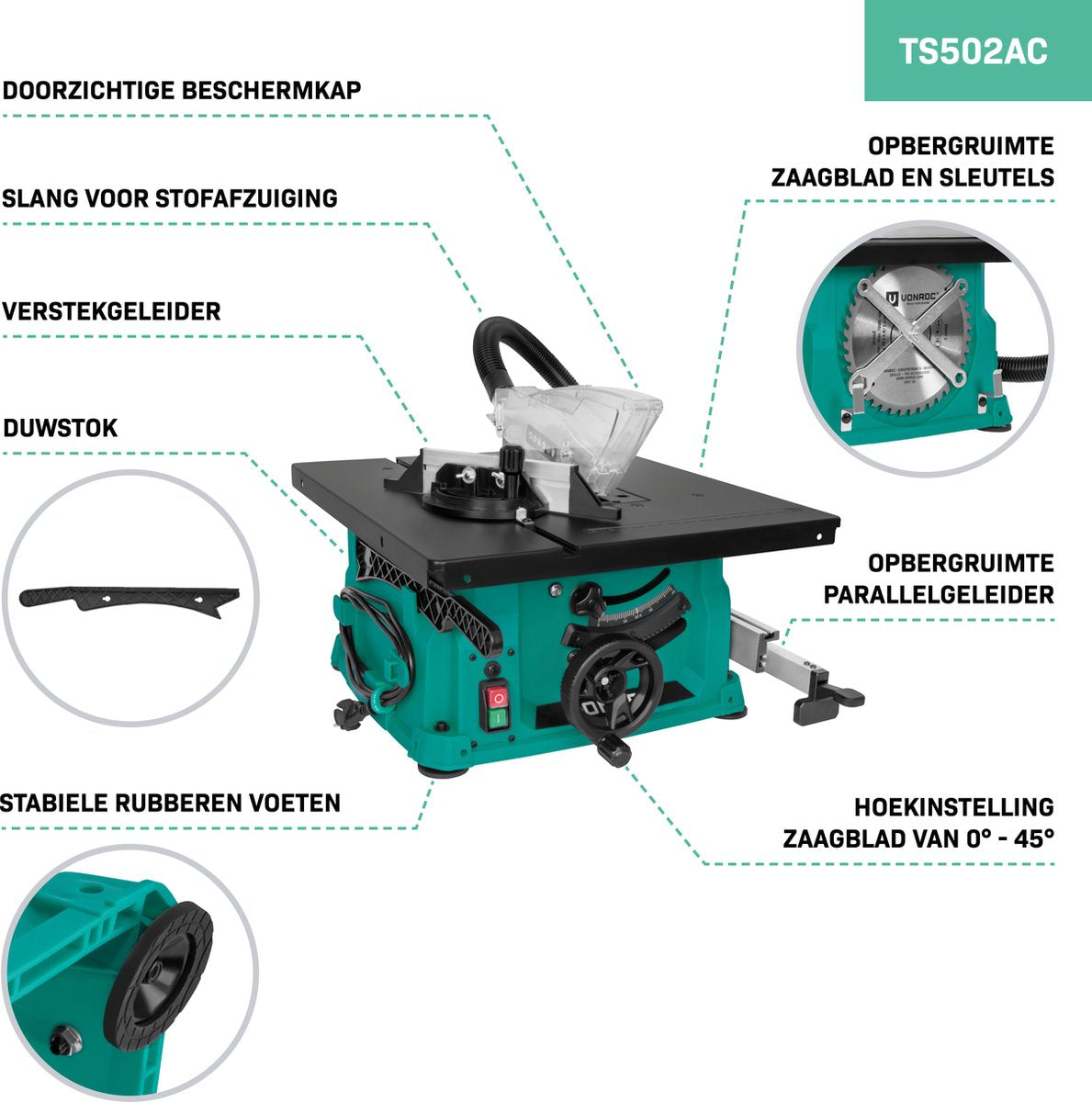 VONROC Sägetisch - 1500W - 5000rpm - Ø210mm - Inkl. 40T Sägeblatt