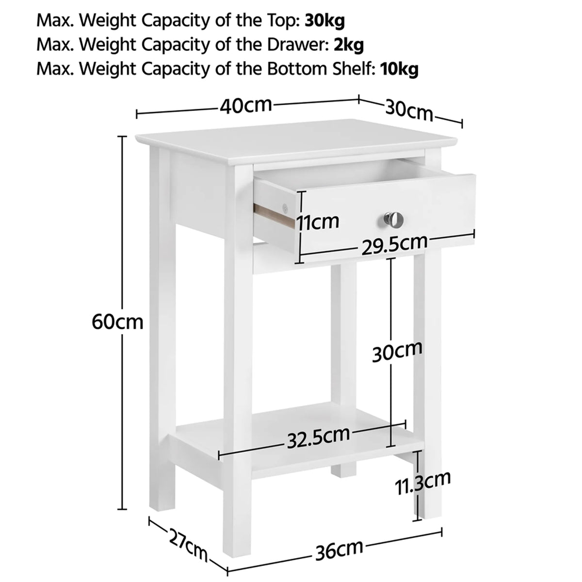 Yaheetech Stilvoller Nachttisch mit Schublade und Einlegeboden 40 x 30 x 61 cm – Zeitloses Weiß – MDF