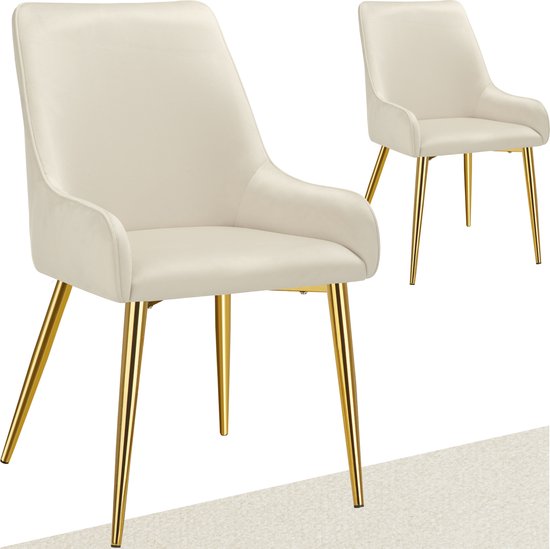 tectake - Esszimmerstuhl Avane - Samtoptik - Ergonomischer Polsterstuhl mit goldenen Stahlbeinen - Belastbarkeit 120 kg - Moderner Esszimmer- und Küchenstuhl - 2er Set - Beige