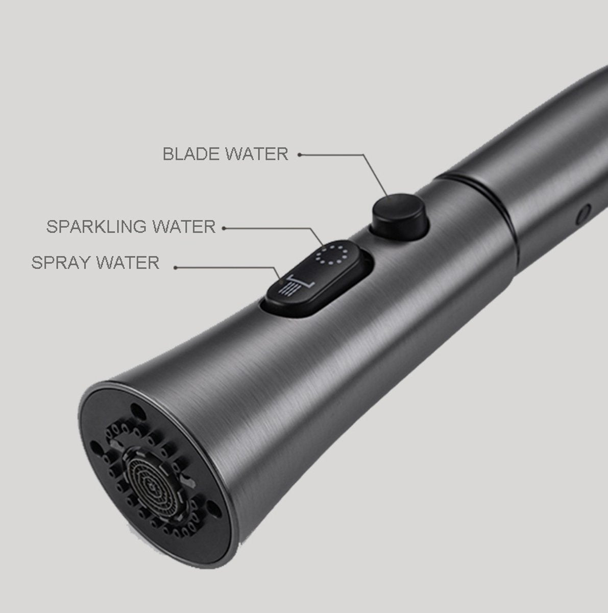 Inspire - Küchenarmatur - Gebürstetes Nickel - Ausgestattet mit klappbarem Sprinkler und 3-Wege-Brauseeinstellung und Keramikventilen - Für Küche und Hauswirtschaftsbereich - Graues Metall