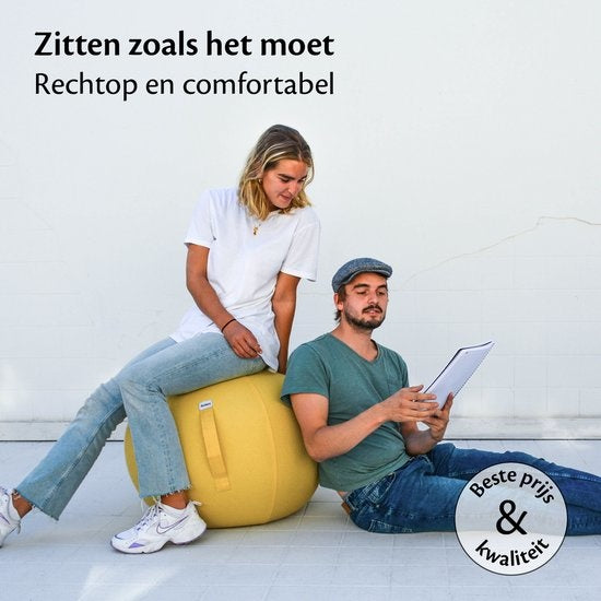 Bckz Sitzball Leinen 65 CM - Sitzball mit Bezug - Balance Hocker - Luxus Yoga Ball - Ergonomischer Bürostuhl Ball - Gelb