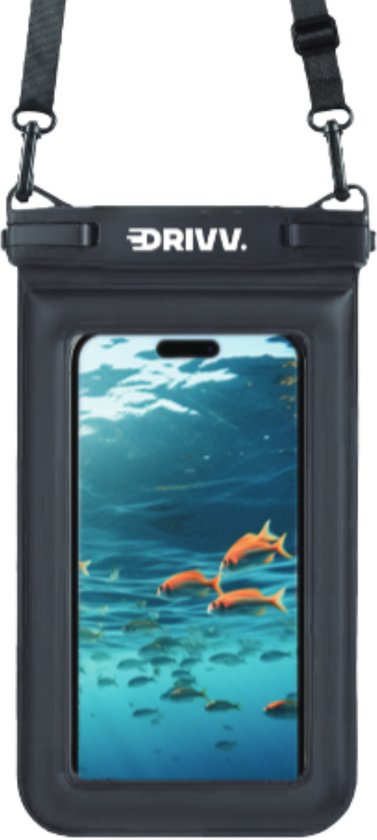 Drivv. Luxuriöse wasserdichte Handyhülle – schwimmfähig – doppelter Clipverschluss – zusätzlicher Schwamm – für Handys bis zu 6,8 Zoll – Unterwasser-Handyhülle – Schwarz
