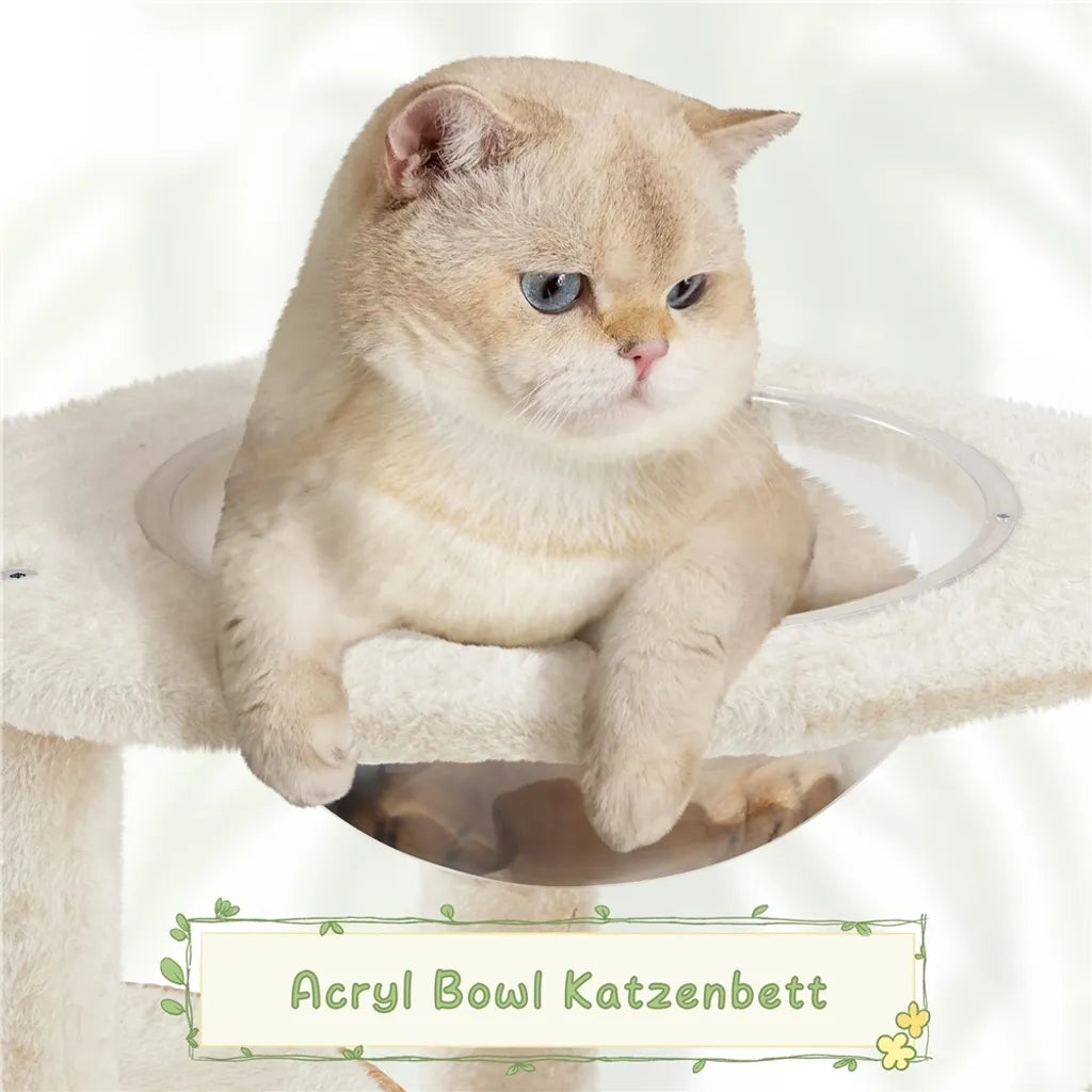 Yaheetech Kratzbaum 137,5 cm aus Rattan mit Katzenhaus, beige