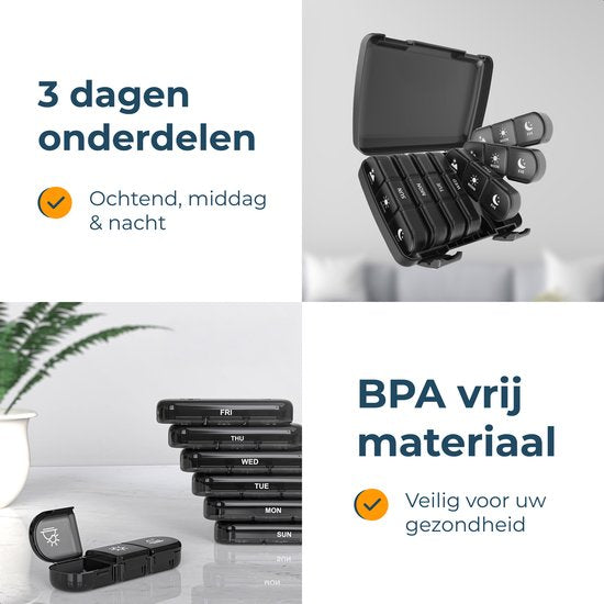 Alyze Pillendose 7 Tage - BPA frei - Medikamentenbox - Box - Pillendose mit 3 Fächern - Medikamentenbox - Medikamentenbox