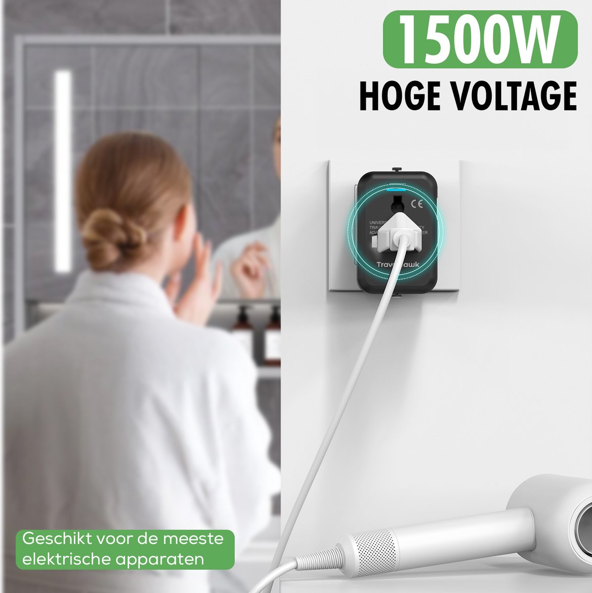 TravelHawk Universal World Plug Schwarz - USB-C & USB-Anschluss - Für 150+ Länder - Kompakt 7,5 x 5 x 3,5 cm