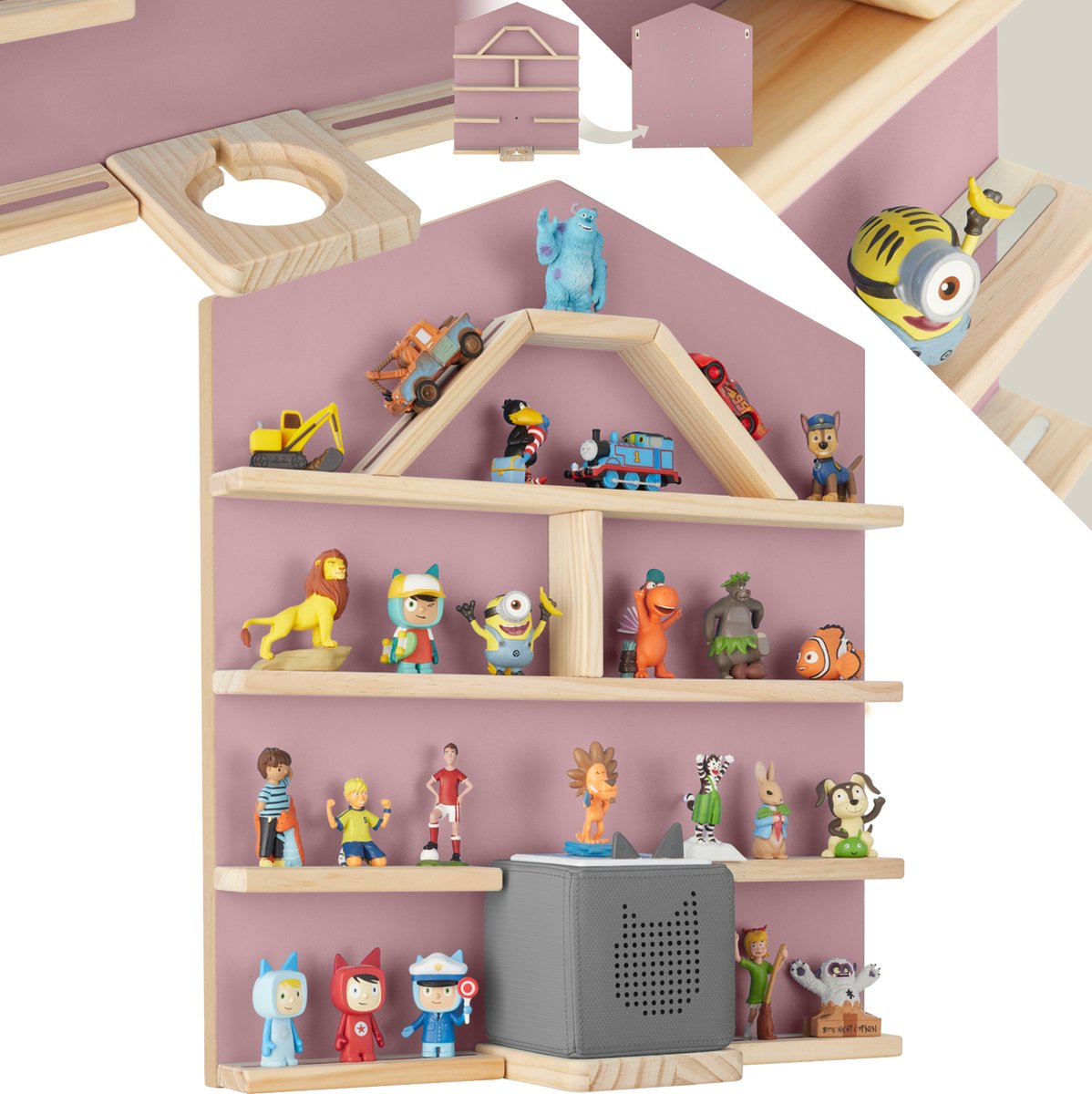 Tectake Mylittle Story Wandregal für Tonies - Hausform - Holz - Kirschbaumoptik