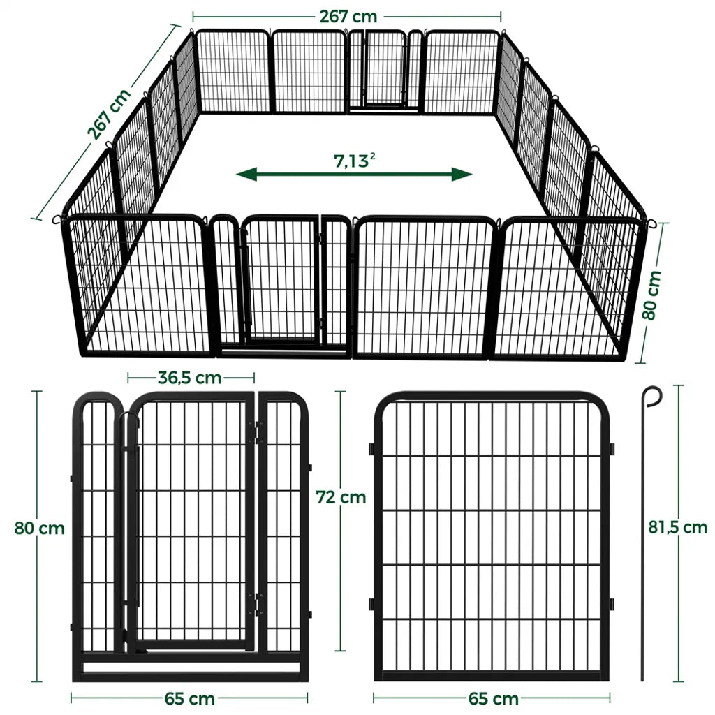 Yaheetech Welpenauslauf 16 Elemente 80 x 65 cm – Schwarz – Zusammenklappbarer Hundeauslauf mit 2 Türen für drinnen und draußen