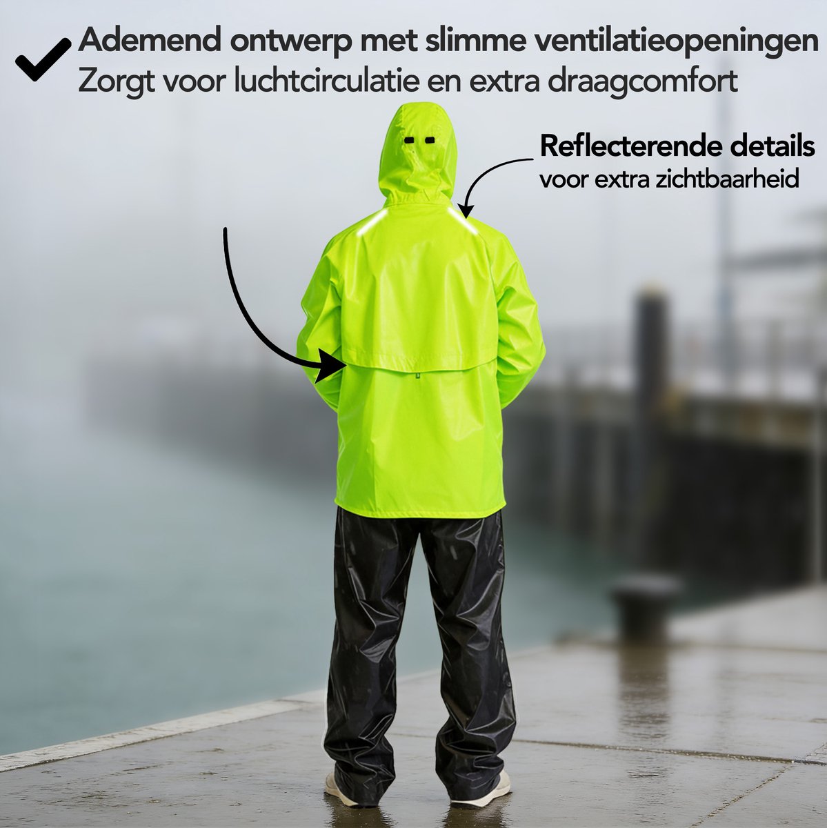 Infinity Goods Regenanzug Nikki - Wasserdicht & Atmungsaktiv - Reflektierend - 2-teiliger Regenanzug - Unisex - Fluo Gelb - Größe XL