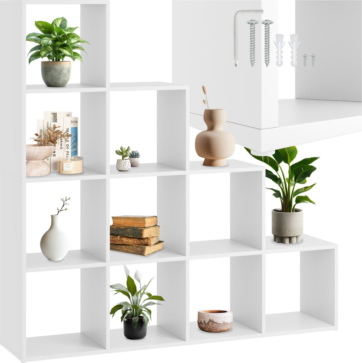 tectake Bücherregal Talisa - Offenes Bücherregal mit 10 Fächern - Treppendesign - 130 x 29 x 130 cm - Weiß
