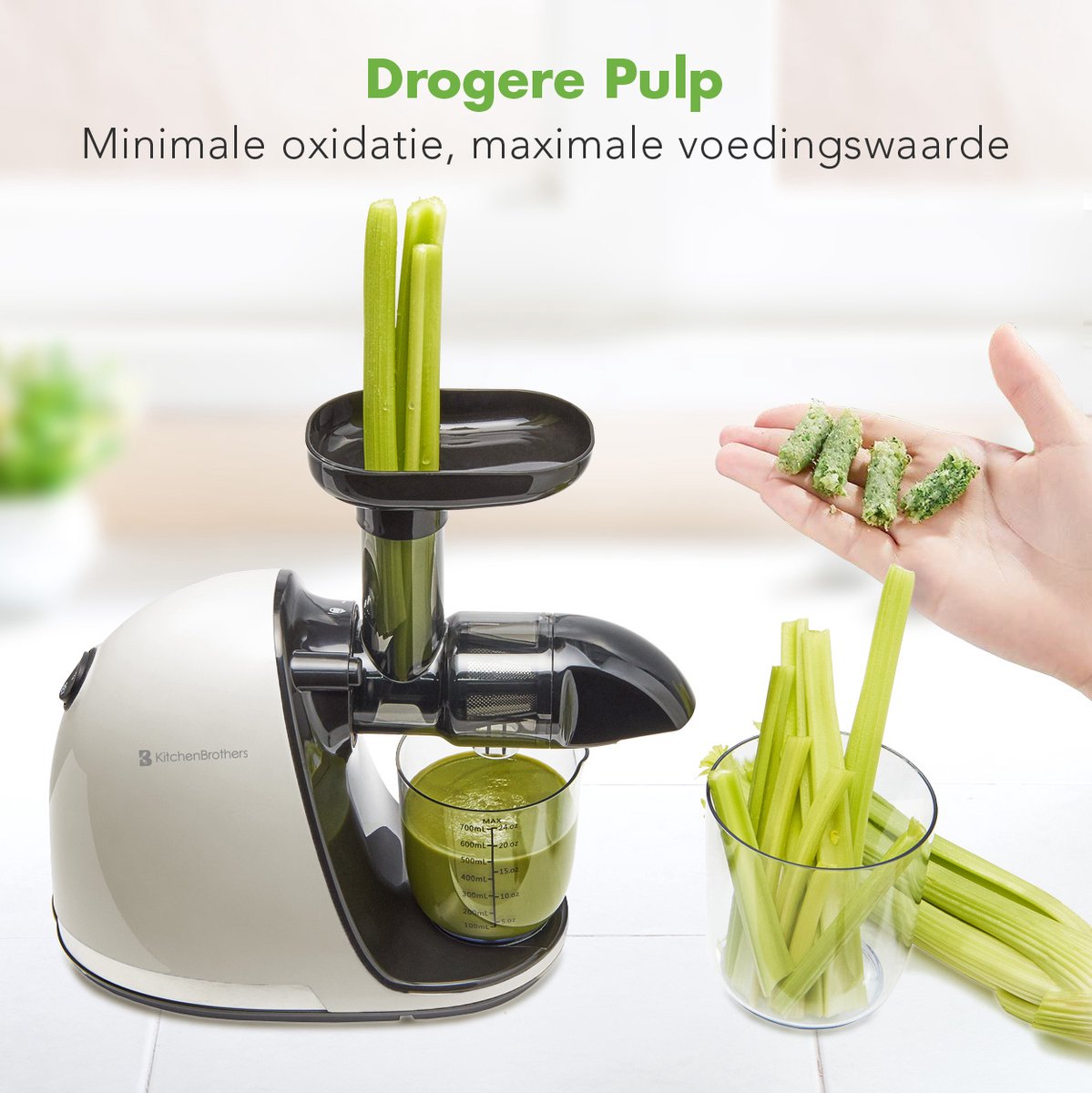 KitchenBrothers Slowjuicer - 150W - Mit Fruchtfleischbehälter - Inkl. 700ml Saftbecher