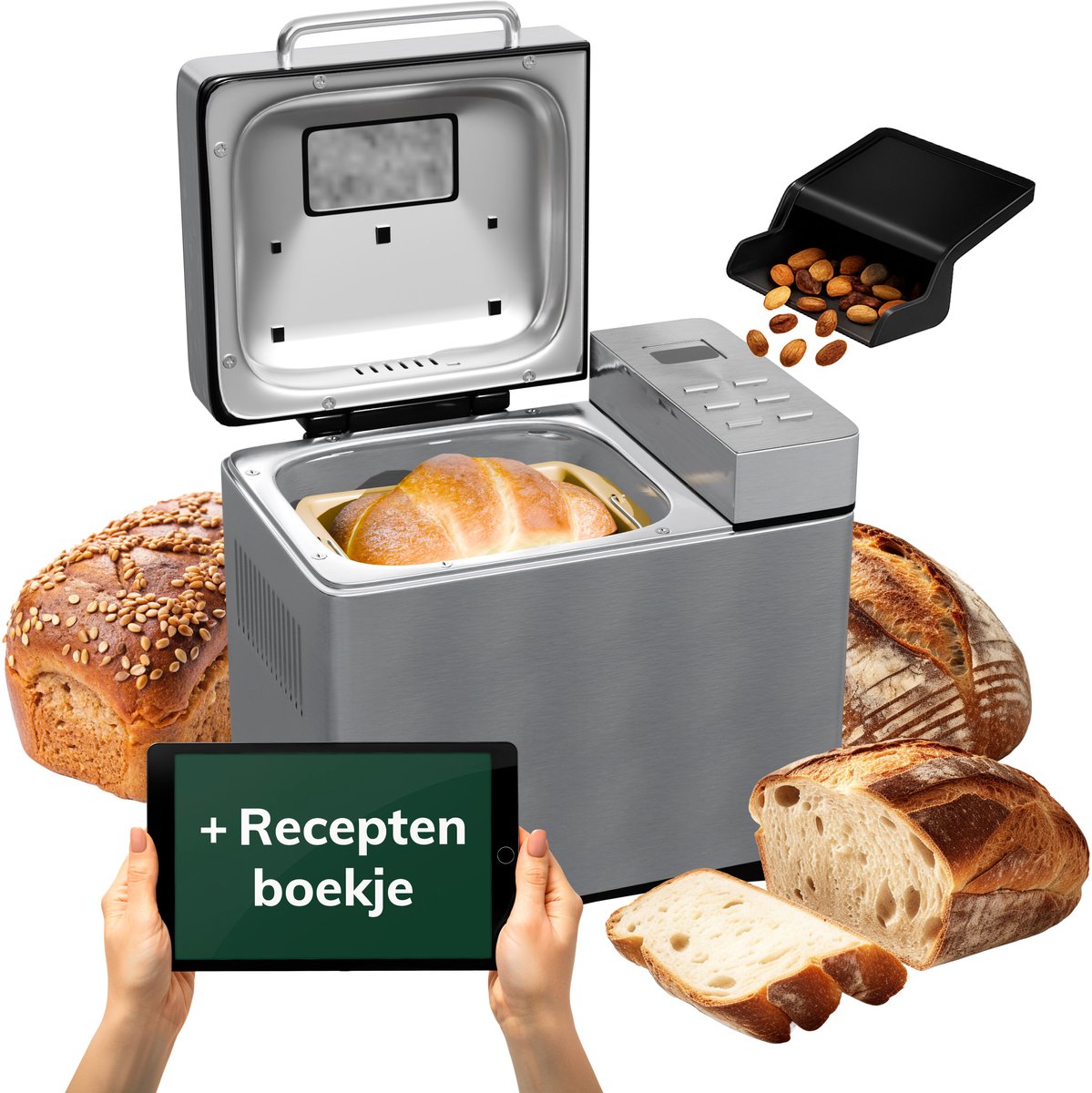 Skoov Bakemaster Brotbackautomat | Edelstahl - Keramik - 345x248x310 mm - 650W - 19 Programme - PFAS & Teflon frei