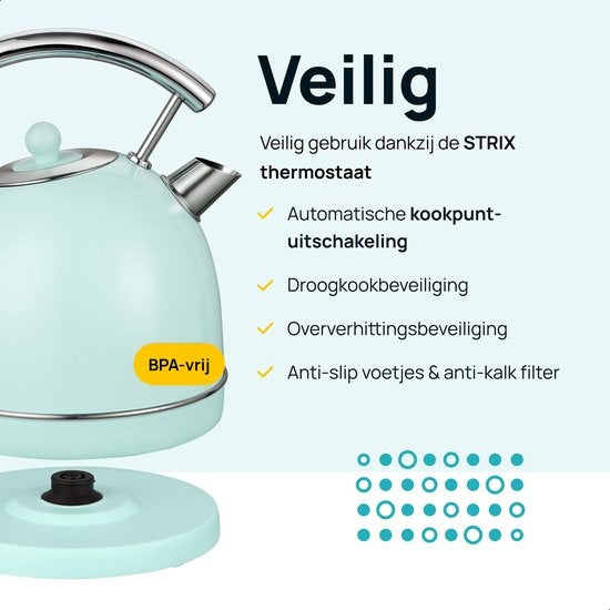 MOA Retro-Wasserkocher - Pastellgrün - Mintgrün - Elektrisch - Edelstahl - EK4TG