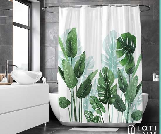 Loti Living Duschvorhang Anti-Schimmel - Strelitzia - inklusive Ringe - wasserdicht - Polyester - Duschvorhang 180x200 cm