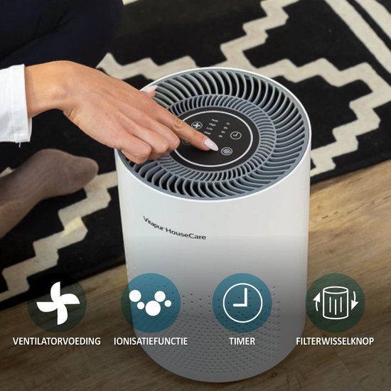 Vitapur Luftreiniger – Air purifier – Luftreiniger mit HEPA-Filter – Ionisator mit 360-Grad-Luftstrom – extrem leise mit Timer – weiß