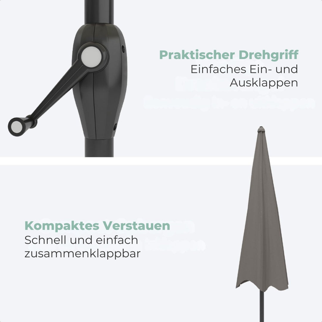 LifeGoods Sonnenschirm - 270 cm - 30° neigbar - Wasserdicht - Mit Bezug - Taupe