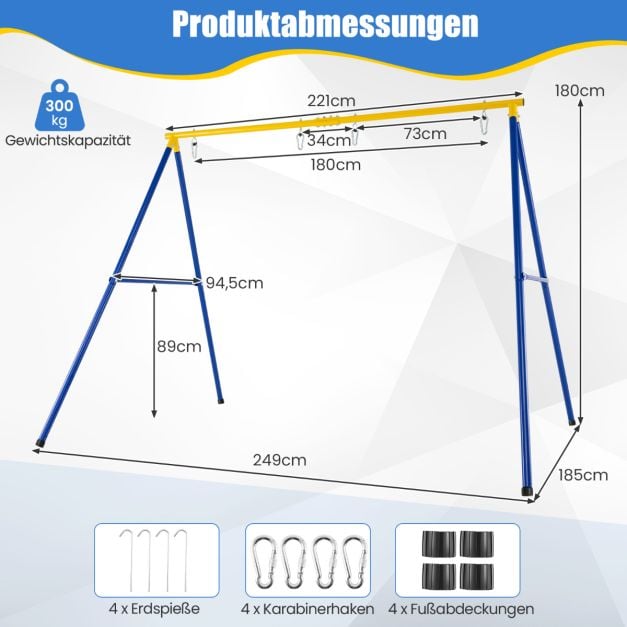 Coast Schaukelgestell A-Frame – Doppelschaukelgestell 249 x 185 x 181,5 cm – Blau/Gelb