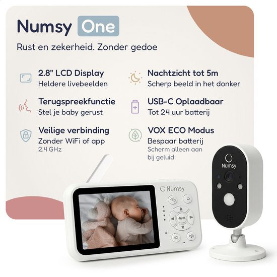 Numsy One Babyphone mit Kamera - 2.8 Bildschirm - Nachtsicht - VOX/ECO - Talk-back Funktion