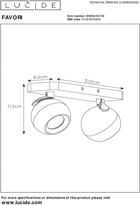 Lucide FAVORI – Deckenstrahler (Deckenleuchte) – 2xGU10 – Schwarz